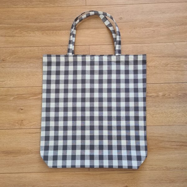 Riidest kott 50x47 cm, põhi 10 cm, truki kinnitusega, Sinakas, hall ruuduline