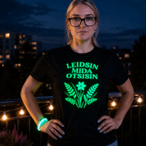 Helendav jaanipäeva T-särk "Leidsin mida otsisin" koos patareitoitel käepaelaga